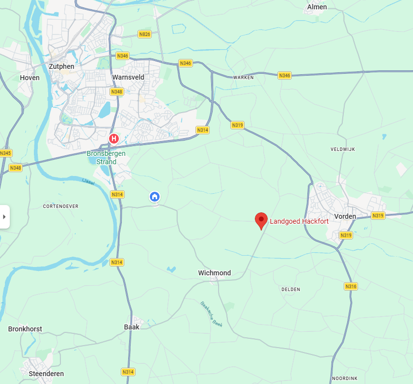 Kaartje van de locatie bij Landgoed Hackfort